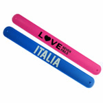 Silicone slap bracelet, with 1 color logo imprint. Size: 9L x 1W.