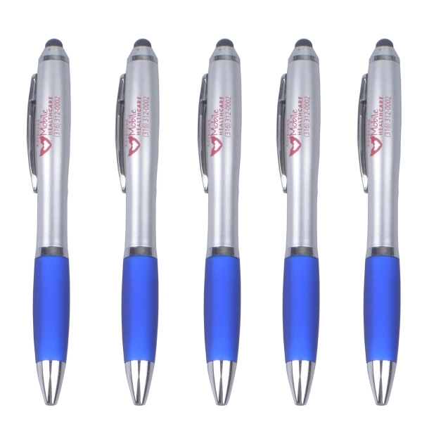 22246342.jpg Blue color Twist arc shape plastic ball pen - Image 1
