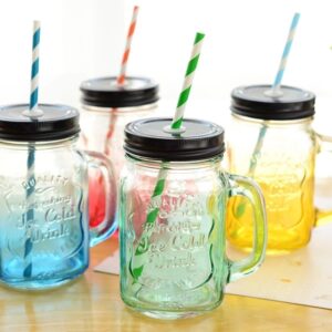 Plastic Mason Jar Cup With Straw And Handle
