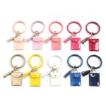 PU Leather Tassel Bracelet ID Credit Cards Holder Keychain - Image 3