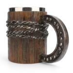 Horseshoe Handle Chain Wooden Barrel Style Beer Mug