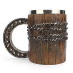 Horseshoe Handle Chain Wooden Barrel Style Beer Mug - Image 3