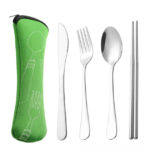 Silver 4pcs Portable Flatware Cutlery Set with Pouch - Image 3