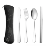 Silver 4pcs Portable Flatware Cutlery Set with Pouch - Image 2