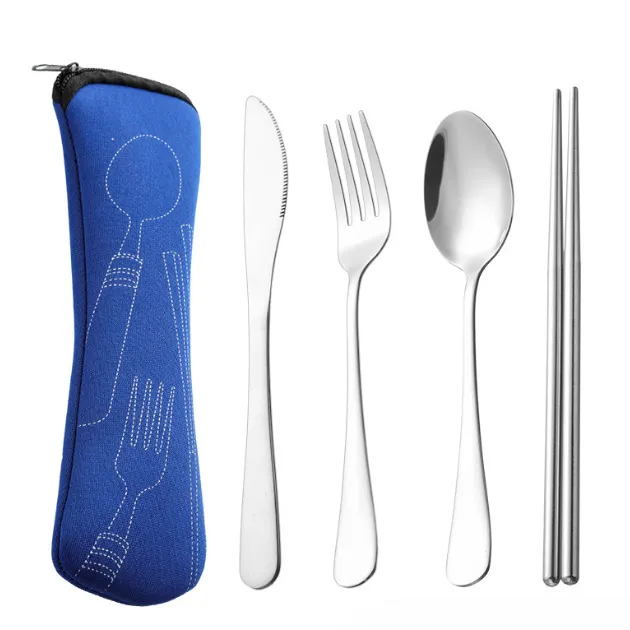 314993255.png Silver 4pcs Portable Flatware Cutlery Set with Pouch - Image 1