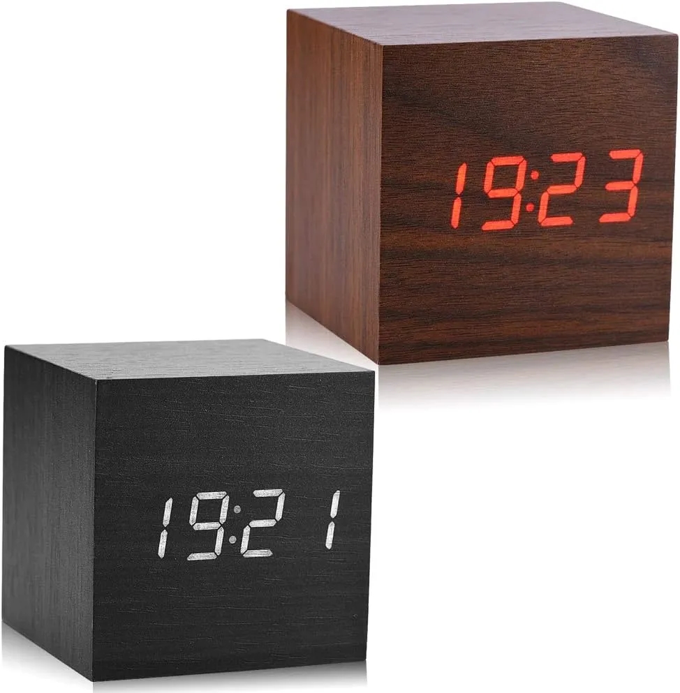 315617973.jpg Wooden Cube Digital Alarm Clock - Image 1